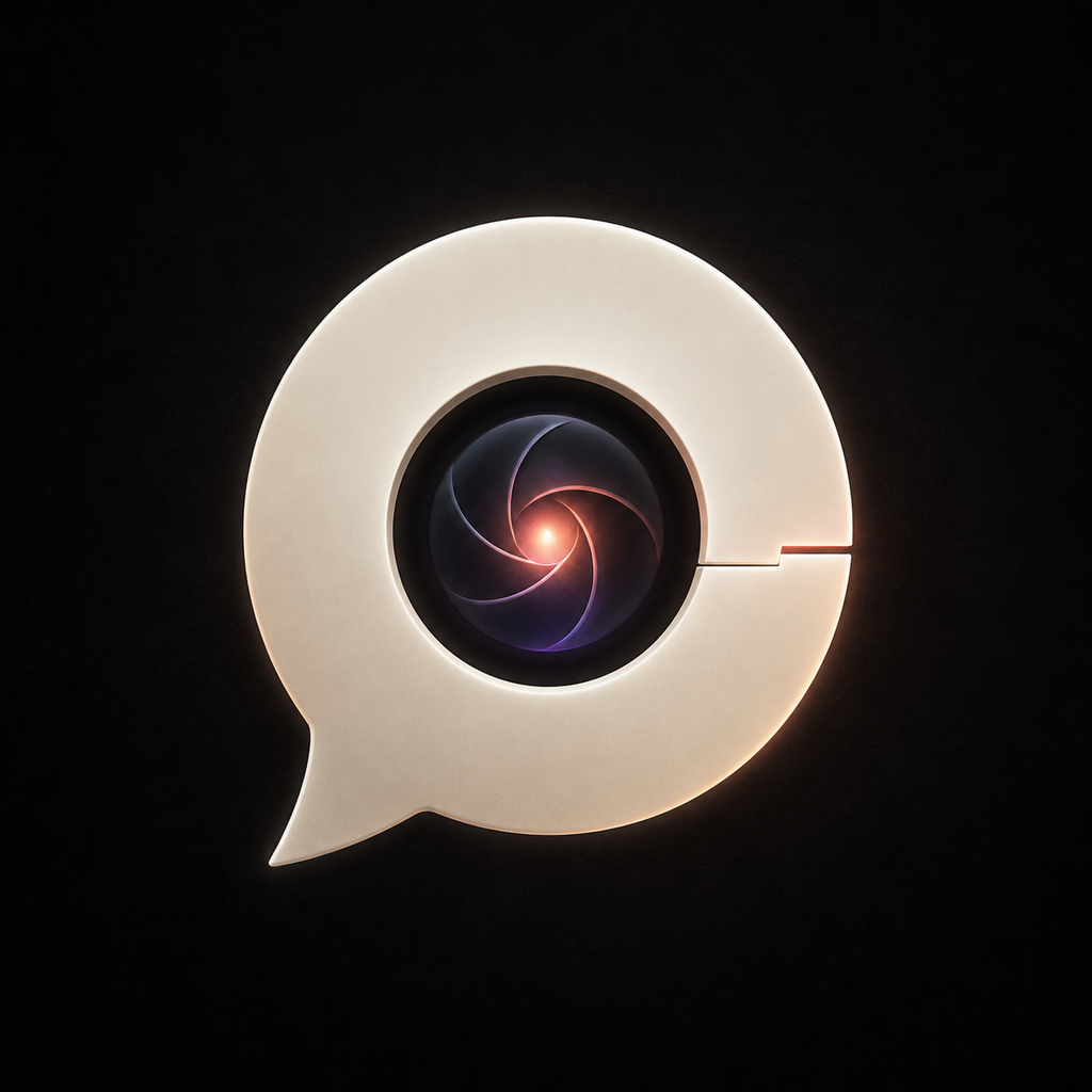 Deadly Prompt app icon: a pale speech bubble around a glowing iris on black